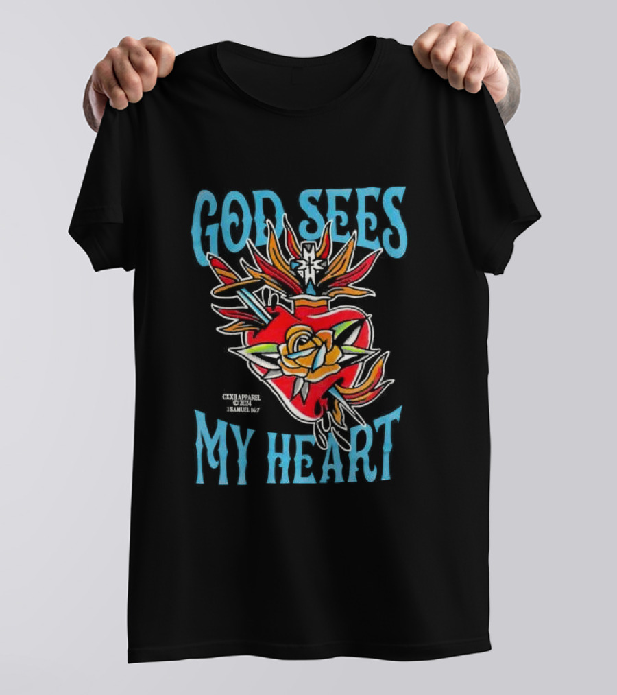 God Sees My Heart Sacred Rose 1 Samuel 16:7 Bright Traditional T-Shirt