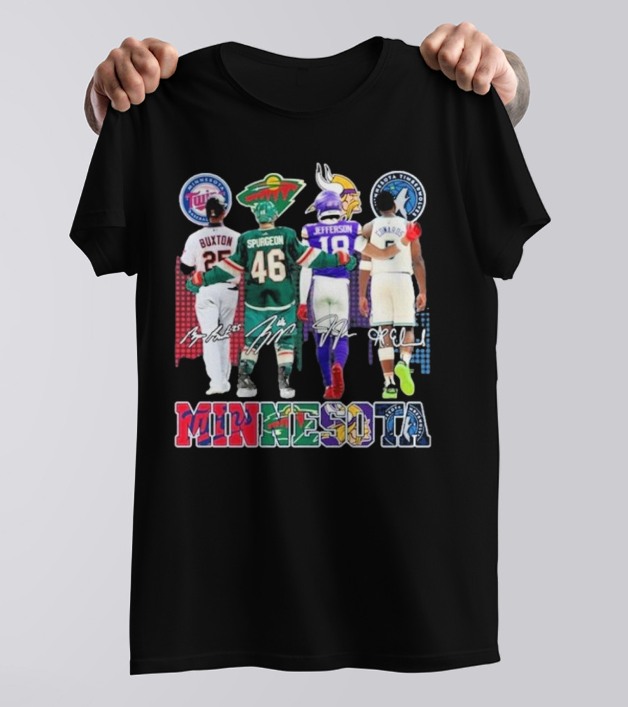 Minnesota Twins Buxton Minnesota Wild Spurgeon Minnesota Vikings Jefferson Minnesota Timberwolves Edwards Signature T-Shirt