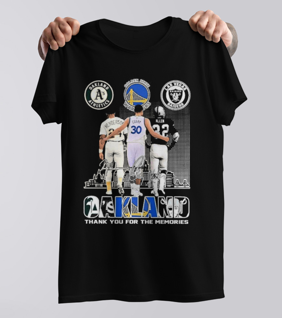 Oakland Athletics Warriors Raiders Henderson Curry Allen Thank You For The Memories T-Shirt