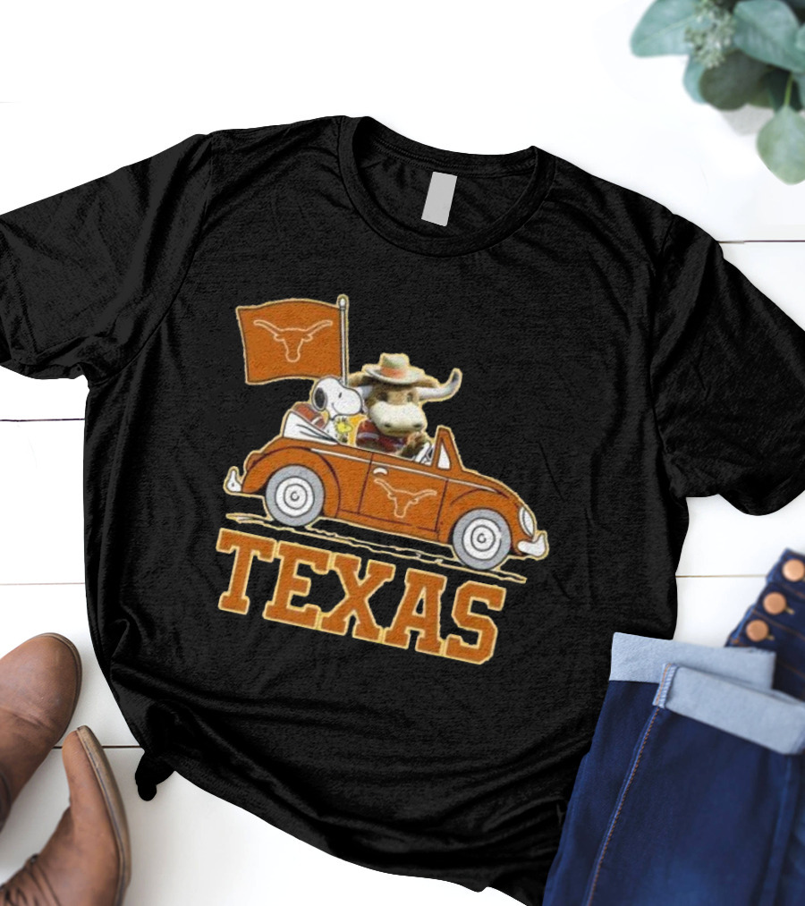 Texas Always Go For All 2D Longhorn Bevo Snoopy Car T-Shirt