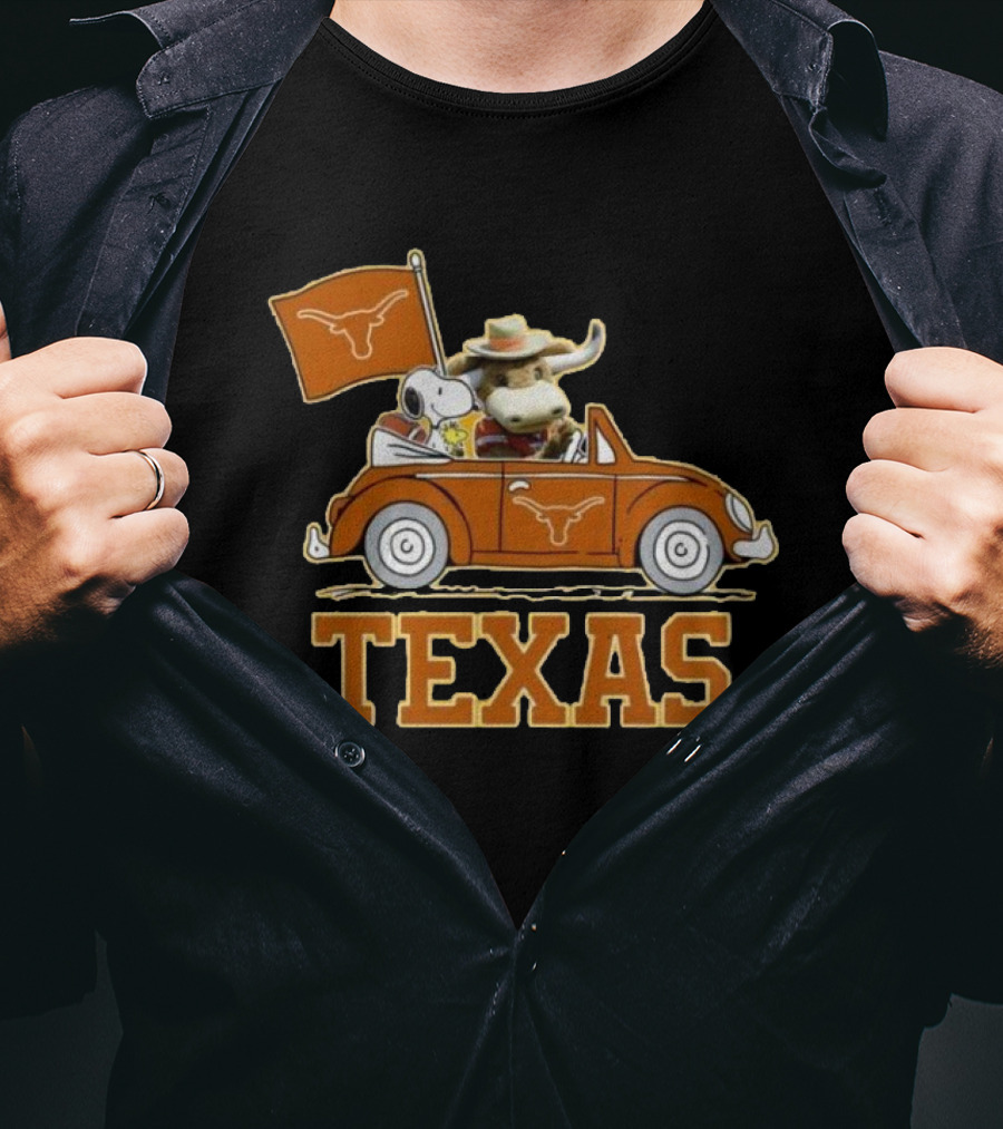 Texas Always Go For All 2D Longhorn Bevo Snoopy Car T-Shirt