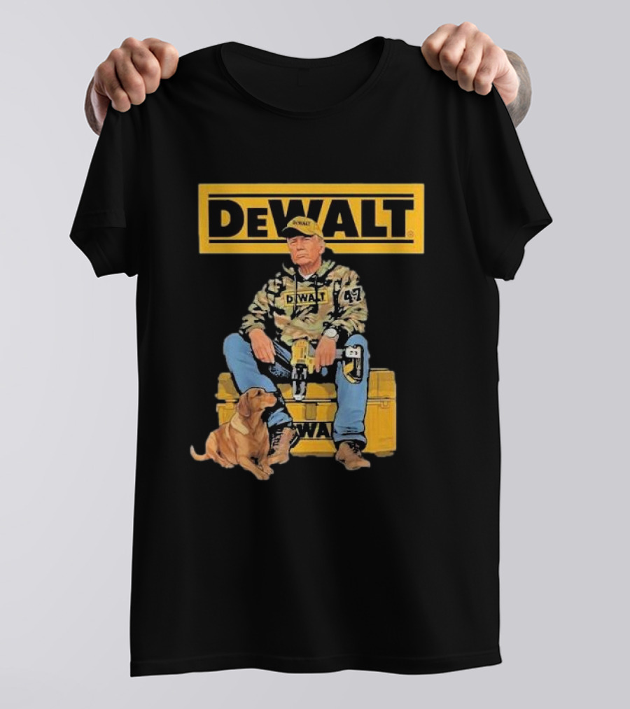 DEWALT Toolbox Camouflage Jacket 47 Sitting On Toolbox With Dog T-Shirt