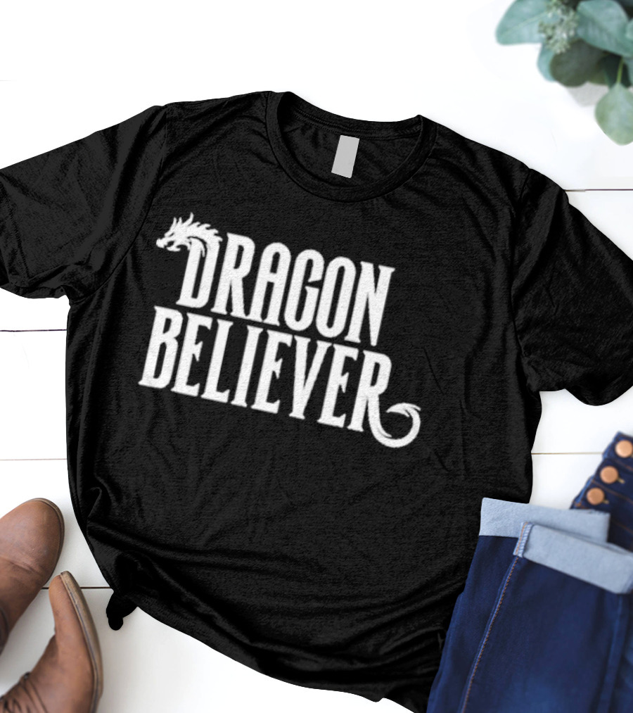 Dragon Believer Fantasy Typography With Dragon Head Accent T-Shirt