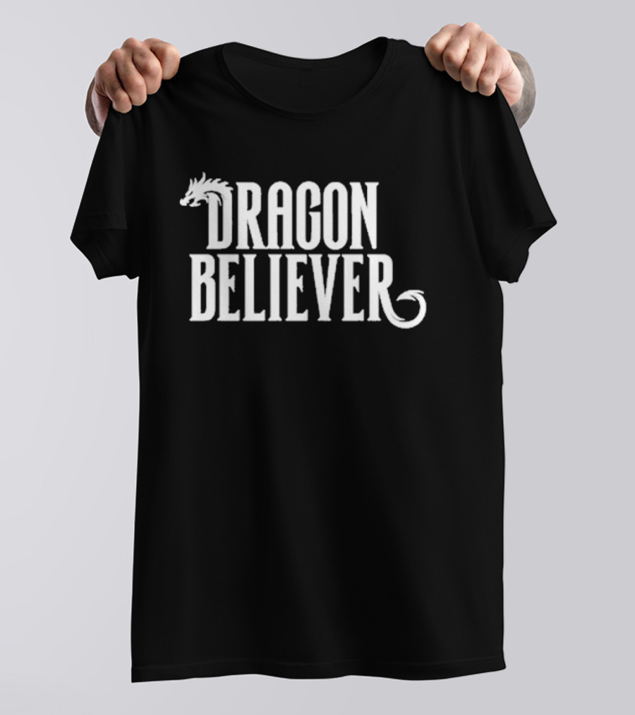Dragon Believer Fantasy Typography With Dragon Head Accent T-Shirt