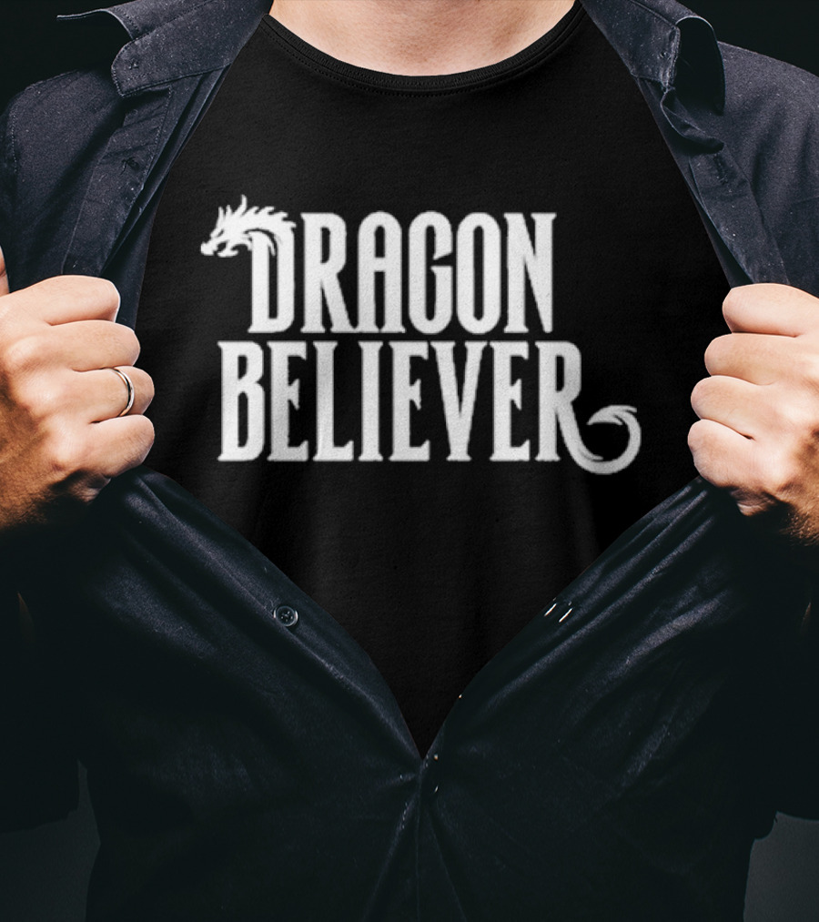 Dragon Believer Fantasy Typography With Dragon Head Accent T-Shirt