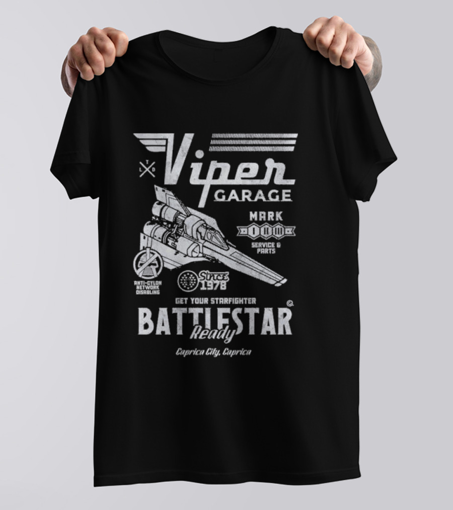 Viper Garage Battlestar Ready Starfighter Service Caprica City Since 1978 T-Shirt
