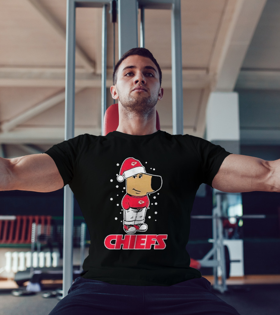 Chill Christmas Chiefs Santa Dog In Snowy Sweater And Hat T-Shirt