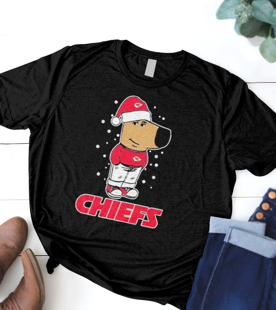 Chill Christmas Chiefs Santa Dog In Snowy Sweater And Hat T-Shirt