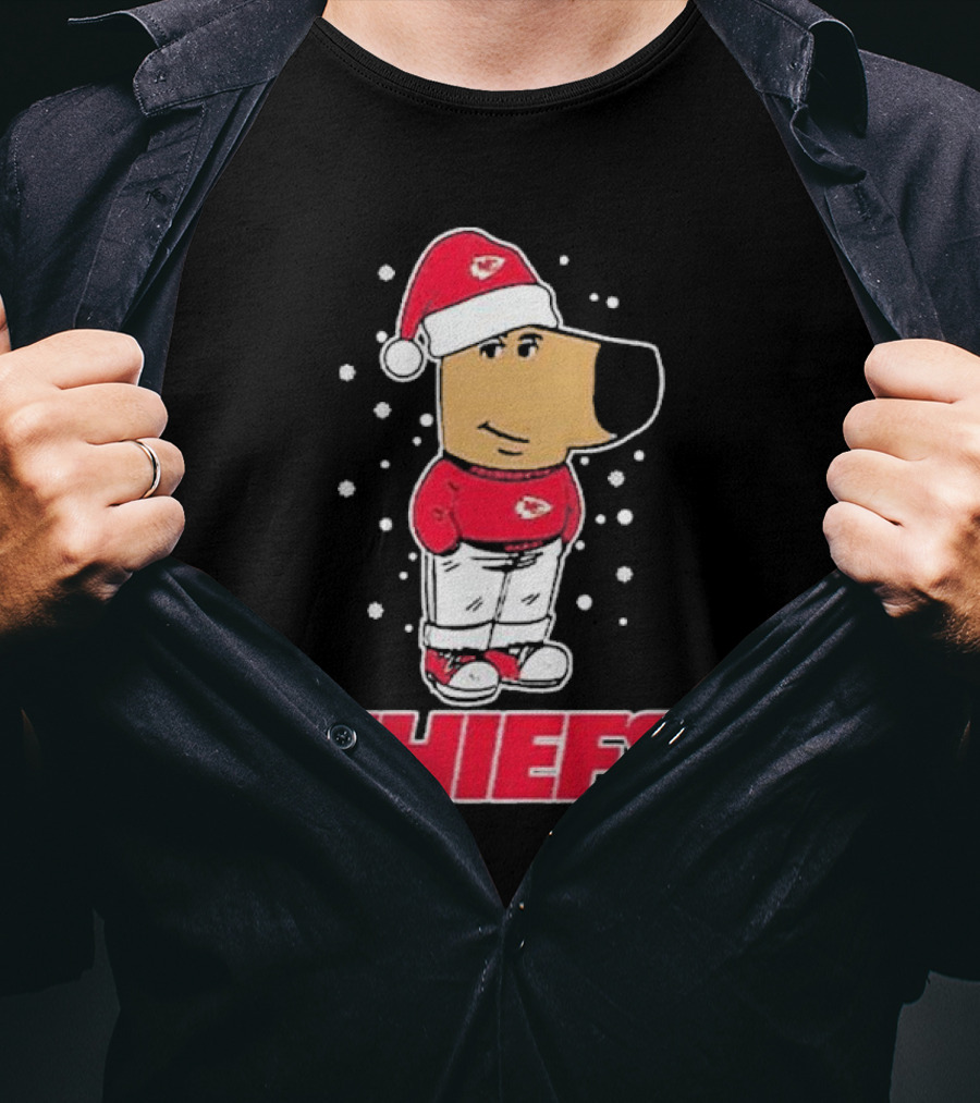 Chill Christmas Chiefs Santa Dog In Snowy Sweater And Hat T-Shirt