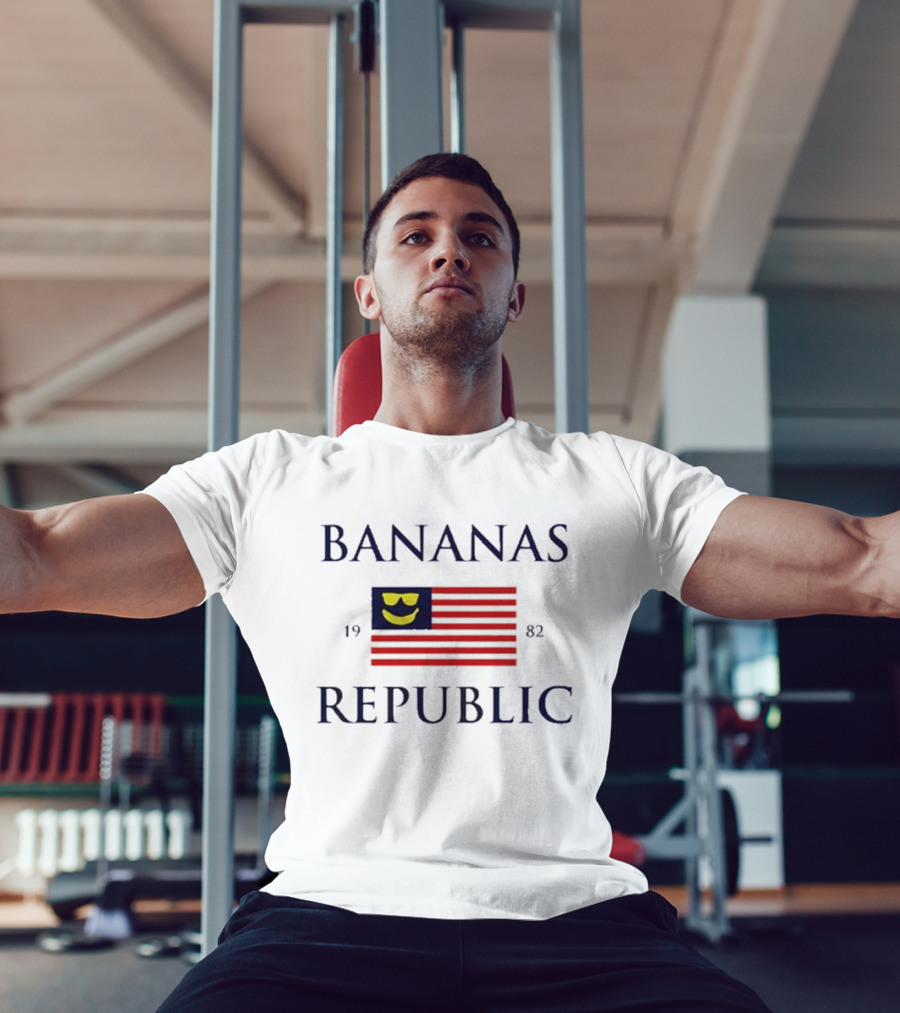 Bananas Republic 1982 Flag With Sunglasses Emoji T-Shirt