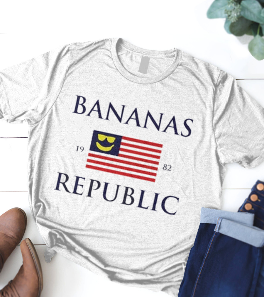 Bananas Republic 1982 Flag With Sunglasses Emoji T-Shirt