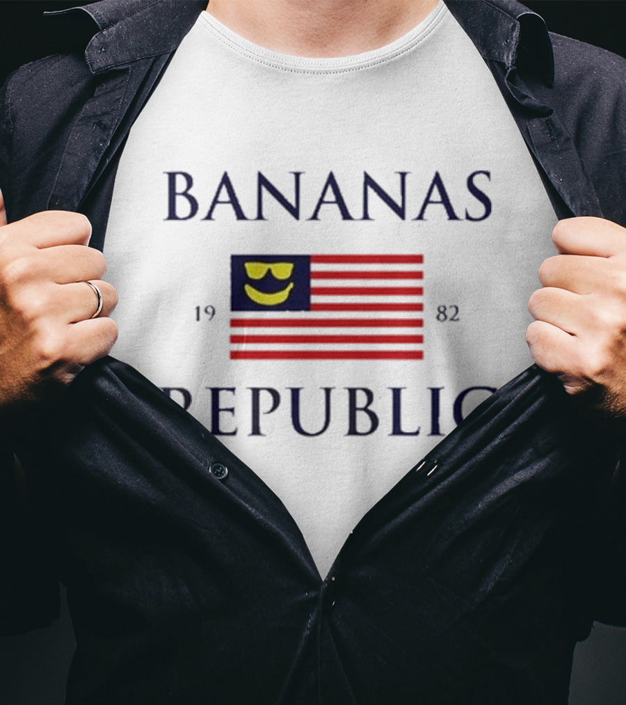 Bananas Republic 1982 Flag With Sunglasses Emoji T-Shirt