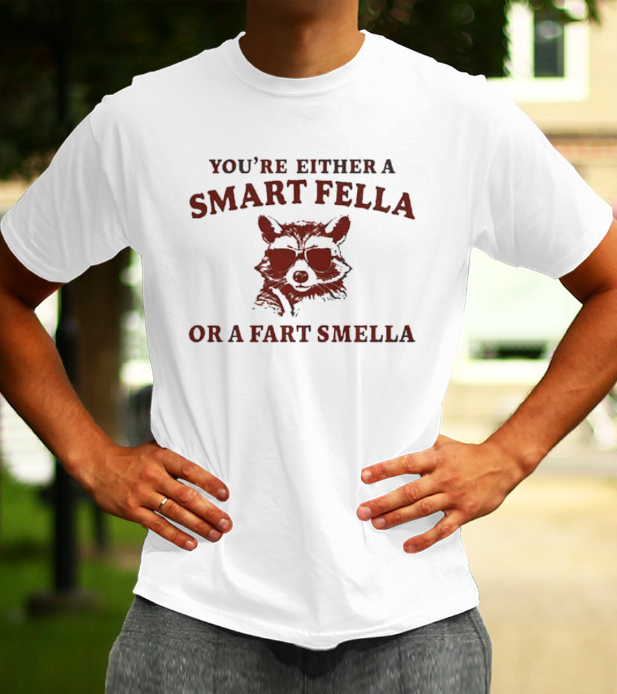 Smart Fella Or Fart Smella Funny Raccoon With Sunglasses T-Shirt