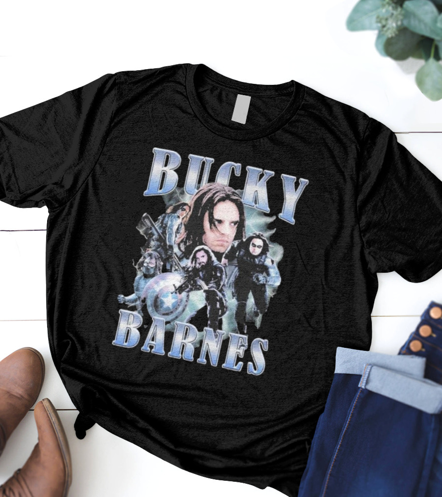 Bucky Barnes Winter Soldier Collage With Shield T-Shirt