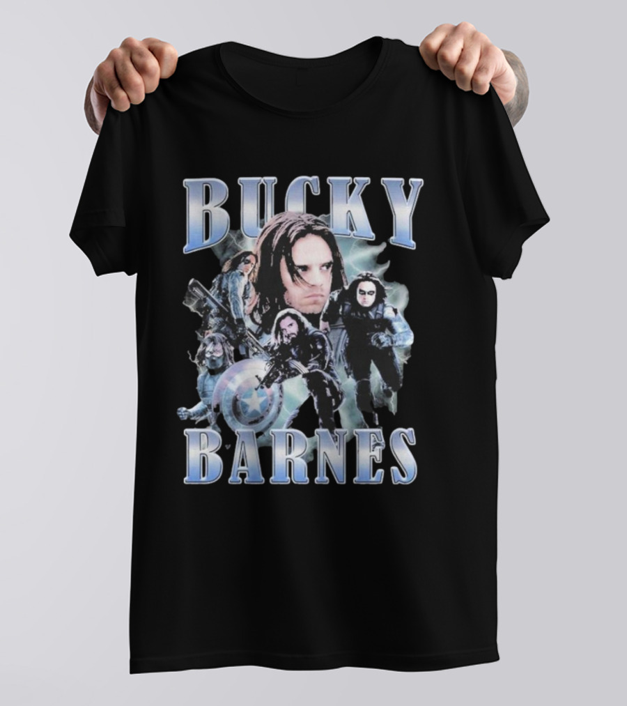 Bucky Barnes Winter Soldier Collage With Shield T-Shirt