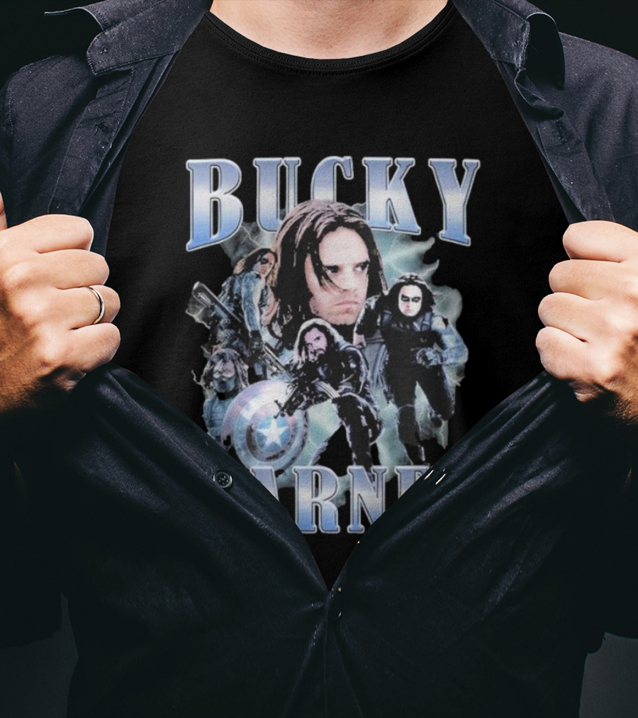 Bucky Barnes Winter Soldier Collage With Shield T-Shirt