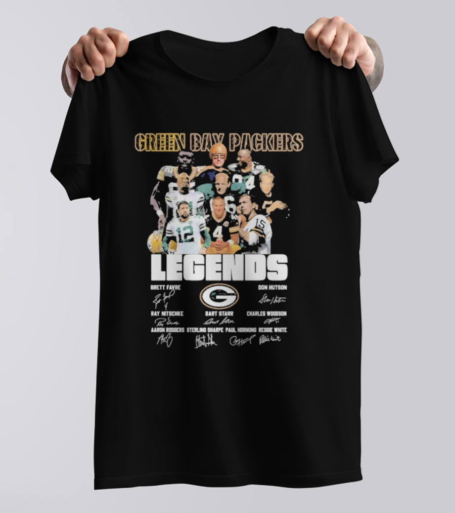 Green Bay Packers Legends Brett Favre Don Hutson Ray Nitschke Bart Starr Charles Woodson Aaron Rodgers Sterling Sharpe Paul Hornung Reggie White T-Shirt
