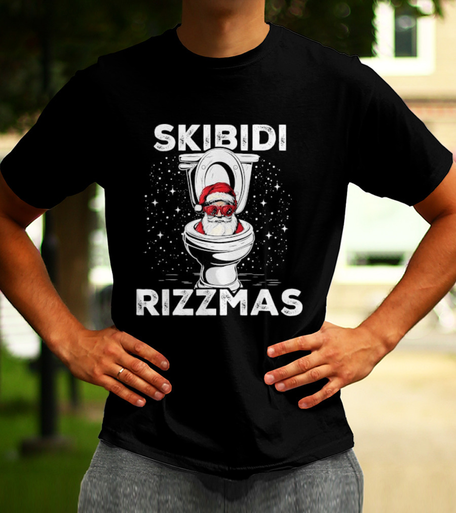 Skibidi Rizzmas Toilet Santa White Elephant Christmas T-Shirt