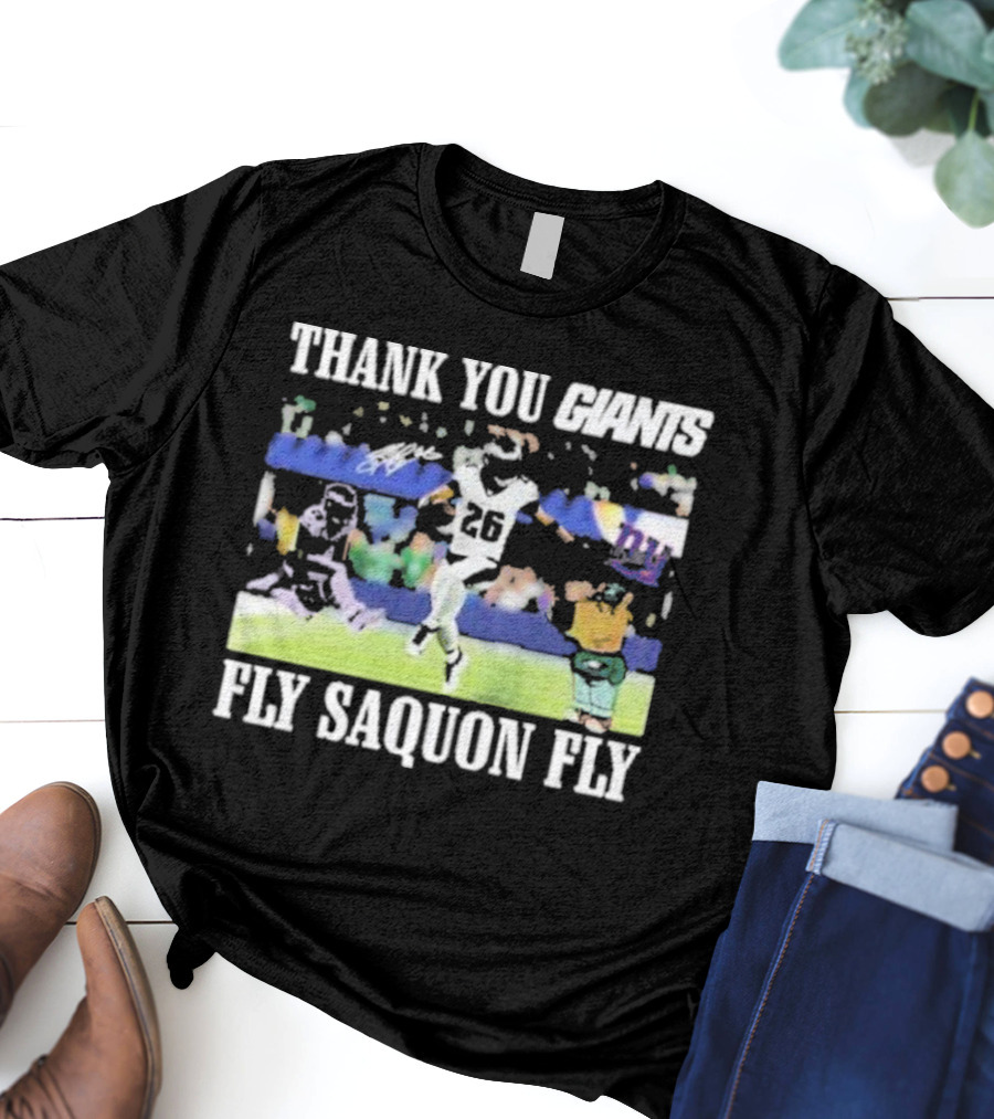 Thank You Giants Fly Saquon Fly 26 Football Jumping Action T-Shirt