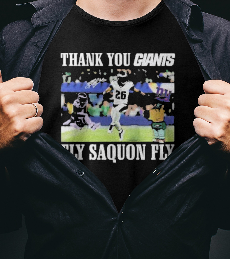 Thank You Giants Fly Saquon Fly 26 Football Jumping Action T-Shirt