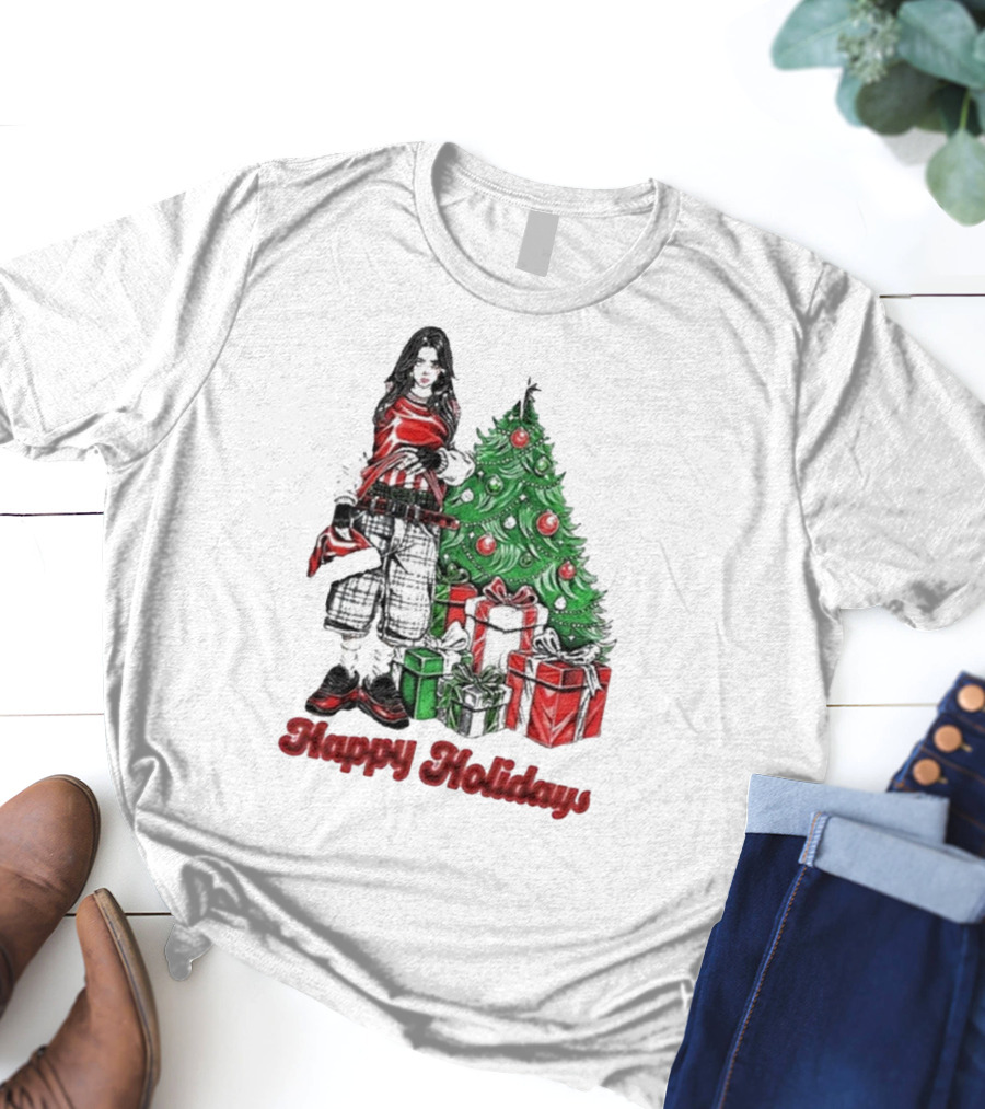 Billie Eilish Happy Holidays Christmas Tree Presents T-Shirt