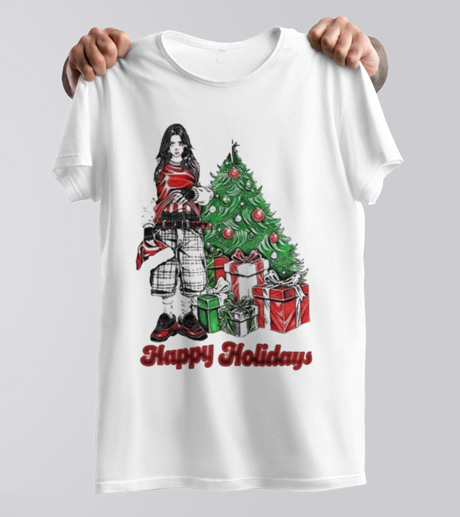 Billie Eilish Happy Holidays Christmas Tree Presents T-Shirt