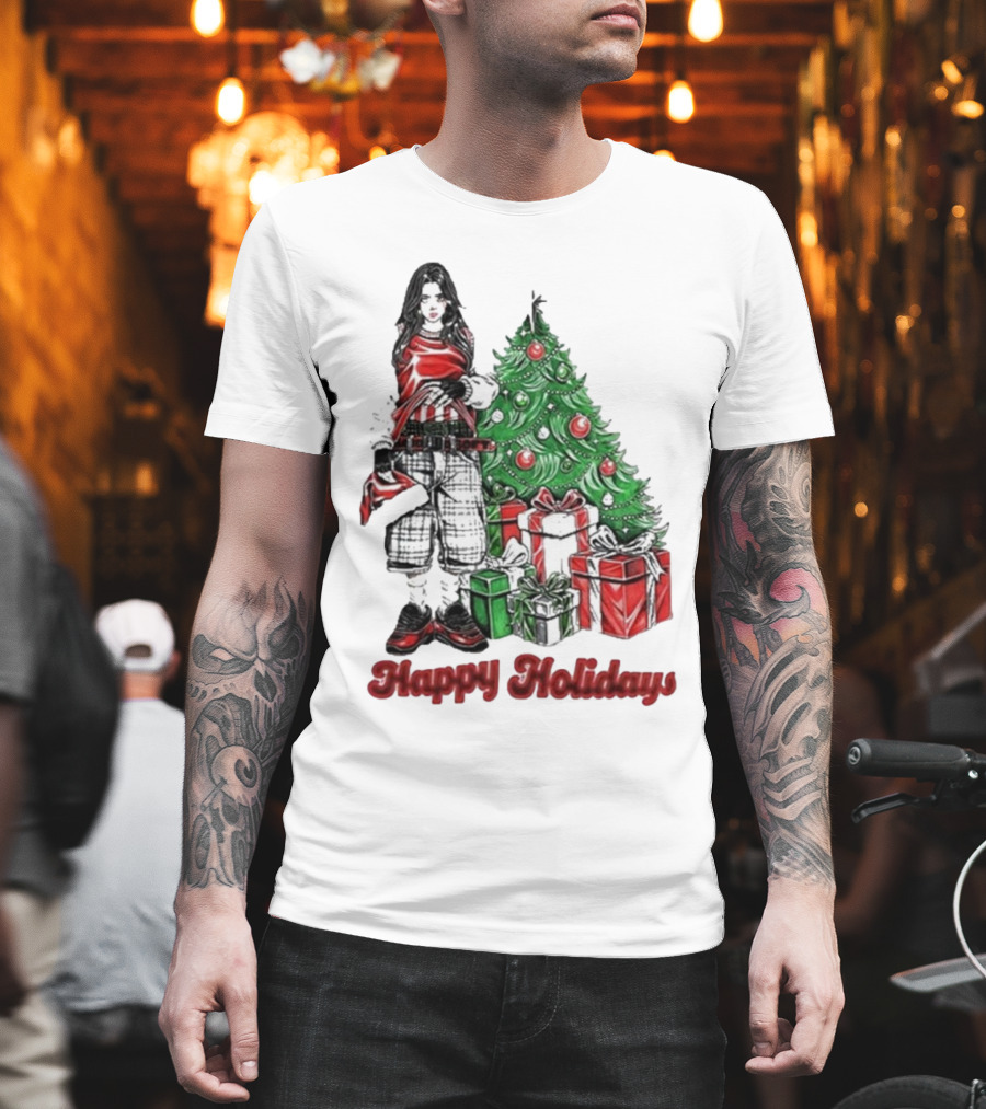 Billie Eilish Happy Holidays Christmas Tree Presents T-Shirt
