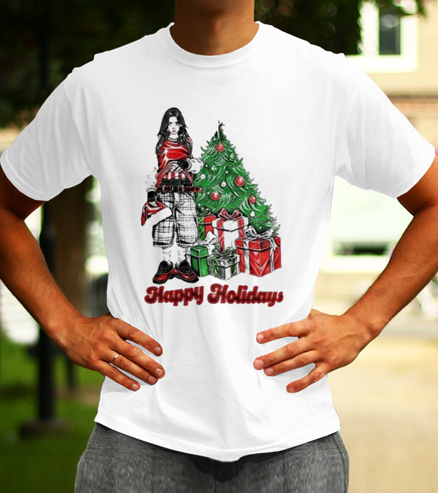 Billie Eilish Happy Holidays Christmas Tree Presents T-Shirt