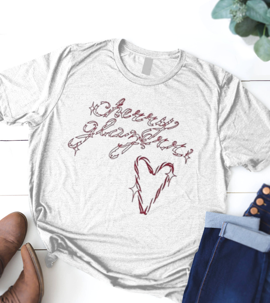 Cherry Glazerr Candy Cane Heart Sparkle Lettering T-Shirt