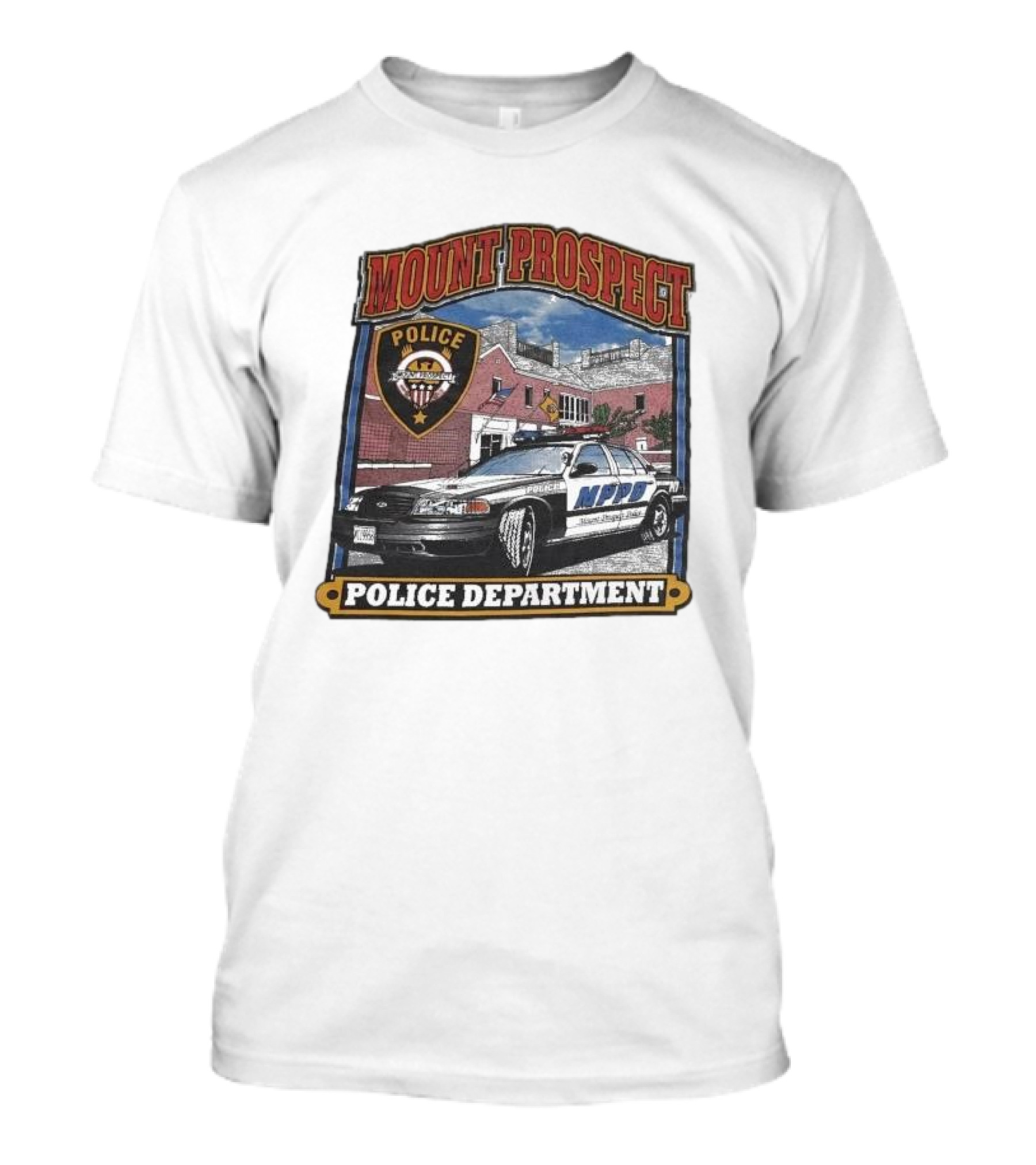Mount Prospect Police Department Illinois Badge And Patrol Car T-Shirt