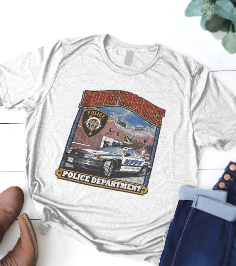 Mount Prospect Police Department Illinois Badge And Patrol Car T-Shirt
