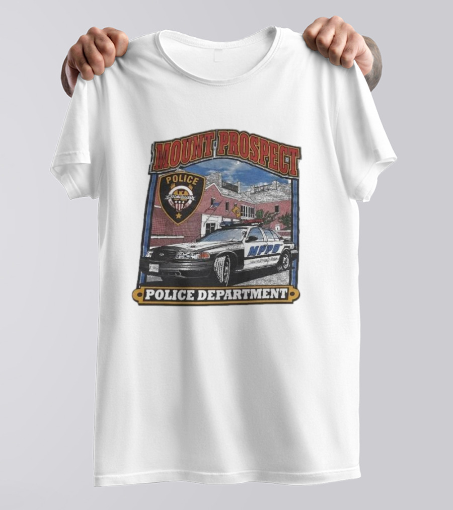 Mount Prospect Police Department Illinois Badge And Patrol Car T-Shirt