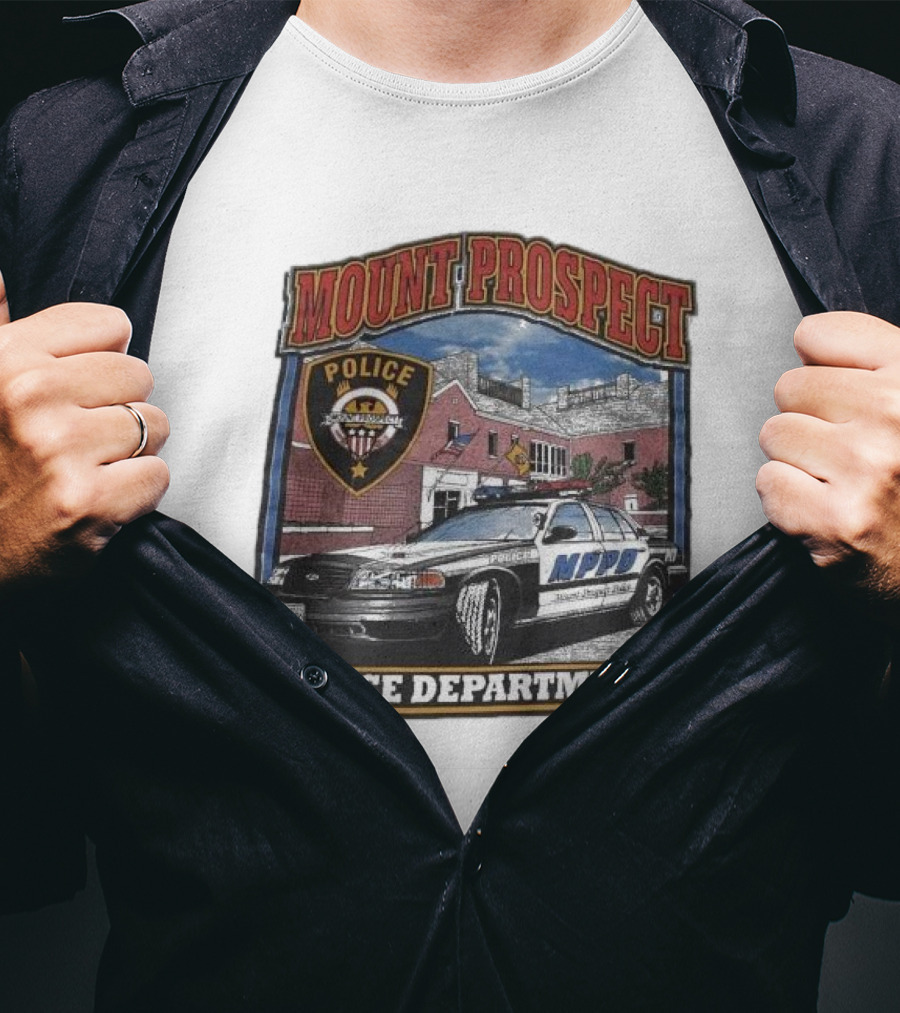 Mount Prospect Police Department Illinois Badge And Patrol Car T-Shirt