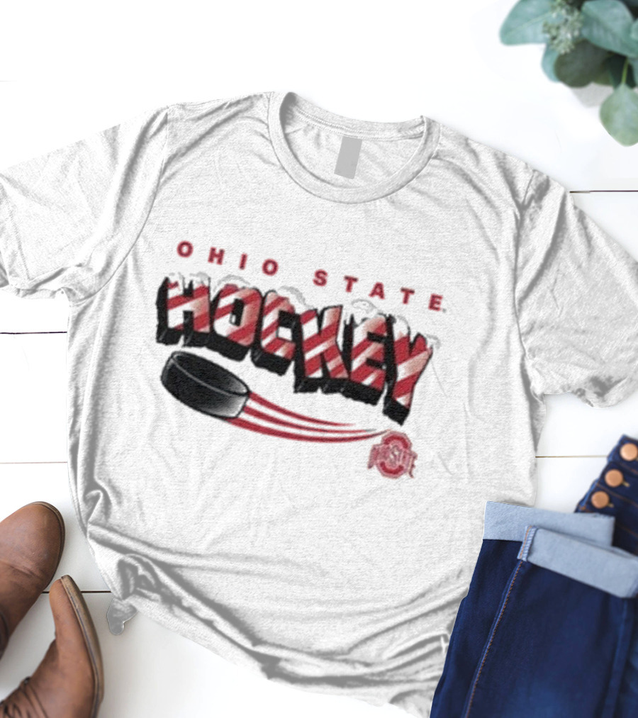Ohio State Buckeyes Hockey Holiday Candy Cane Puck T-Shirt