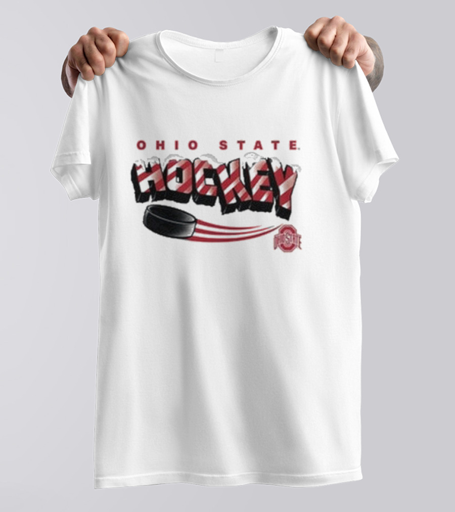 Ohio State Buckeyes Hockey Holiday Candy Cane Puck T-Shirt