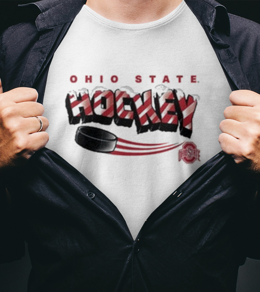 Ohio State Buckeyes Hockey Holiday Candy Cane Puck T-Shirt