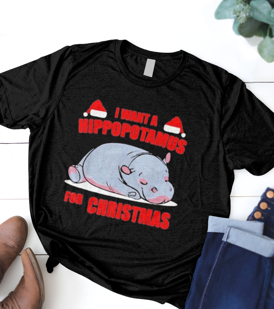 I Want A Hippopotamus For Christmas With Santa Hats T-Shirt