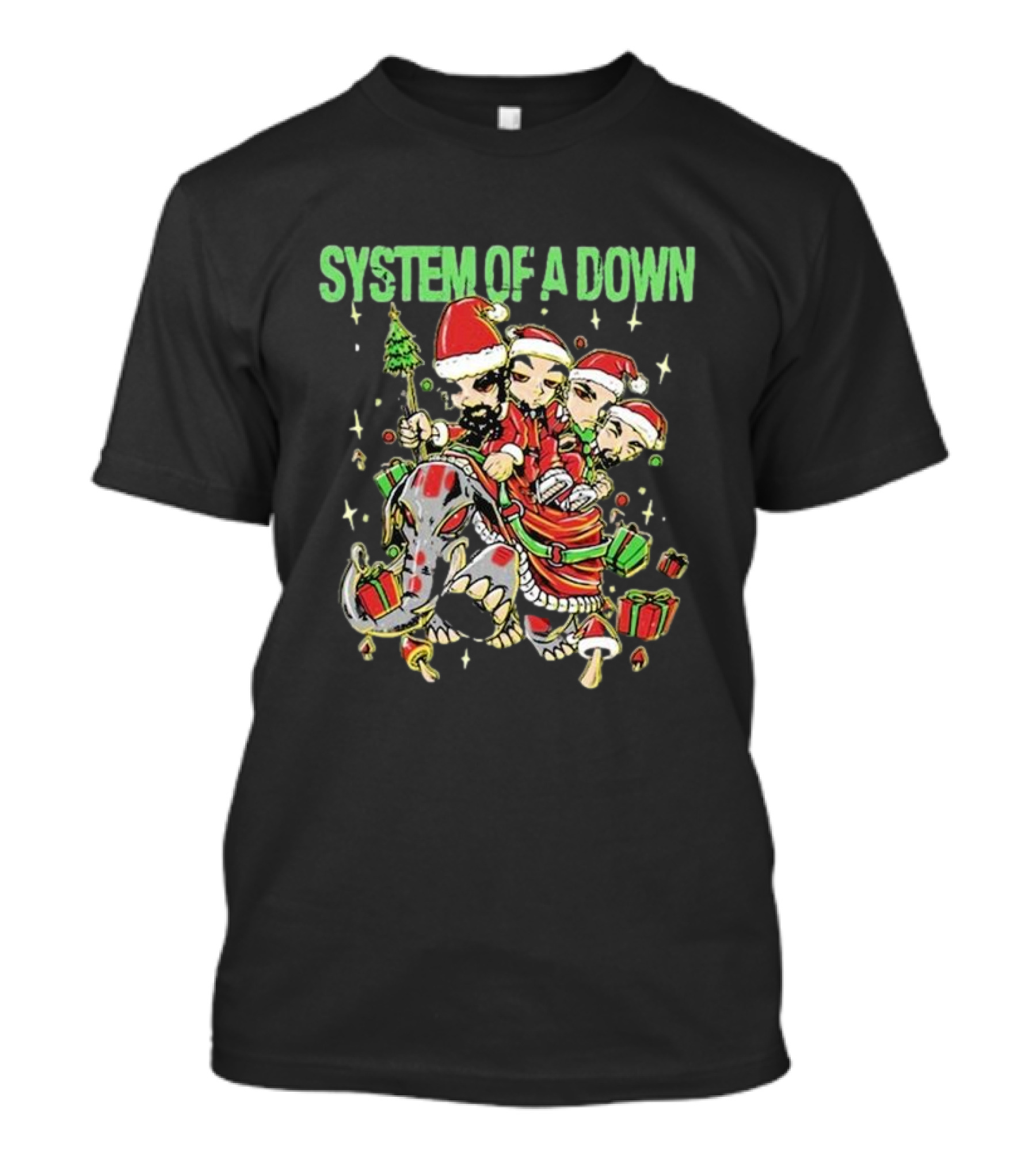System Of A Down Holiday Mushroom People Riding Elephant With Gifts T-Shirt