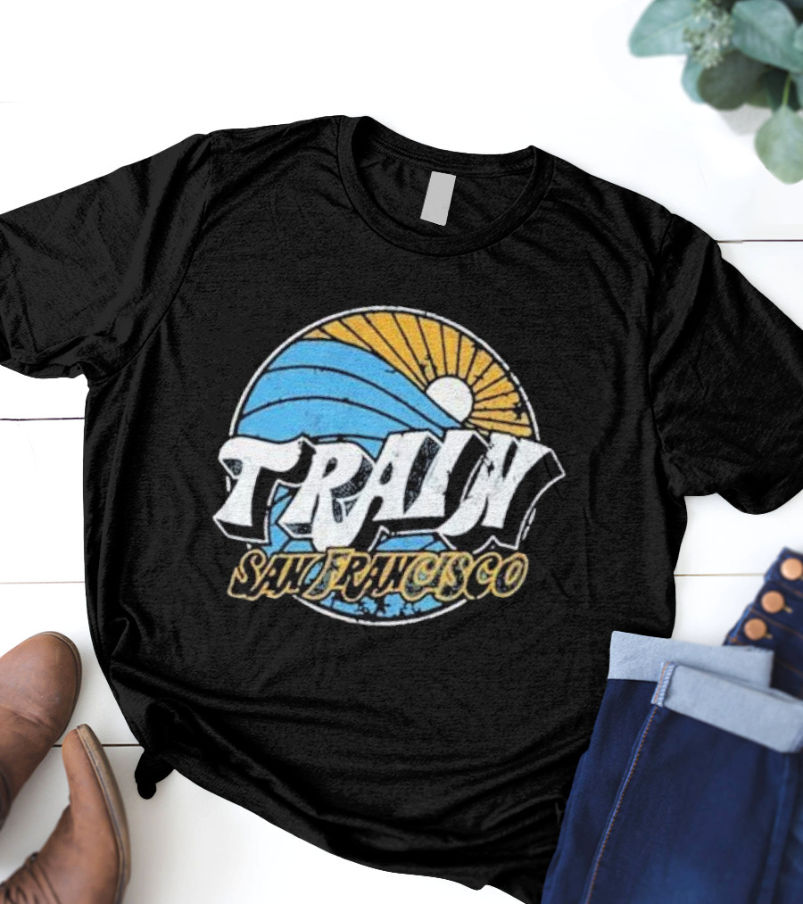 Train San Francisco Sunset Wave Retro T-Shirt
