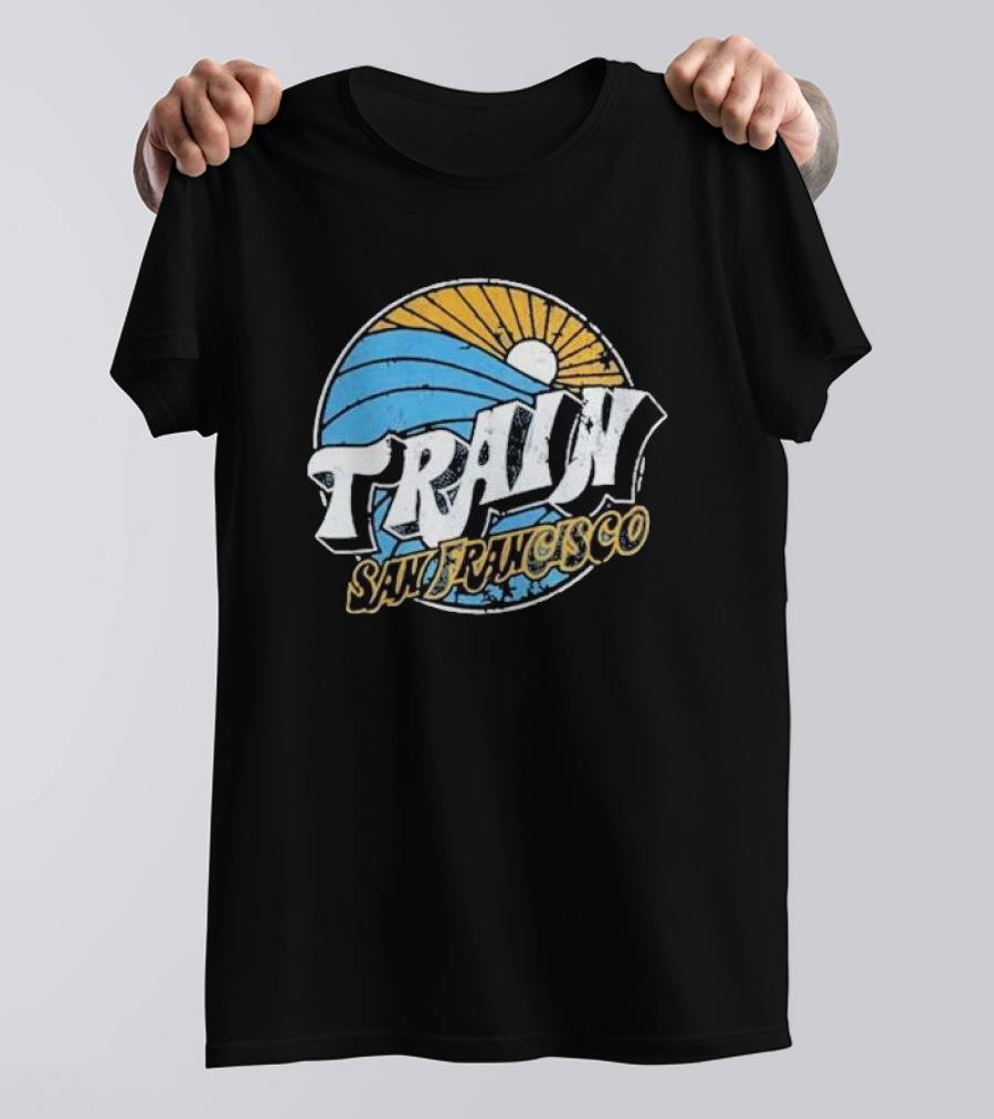 Train San Francisco Sunset Wave Retro T-Shirt