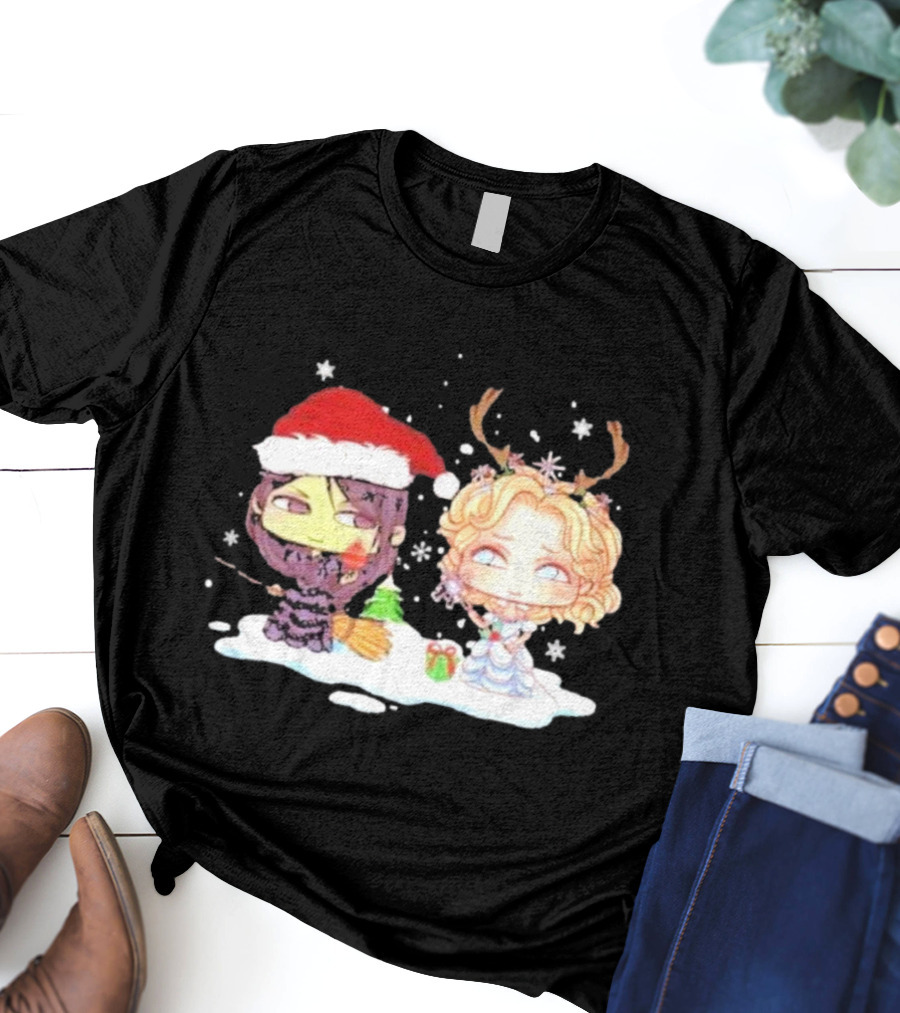 Wicked Merry Christmas Witch And Reindeer Characters Snowflakes T-Shirt