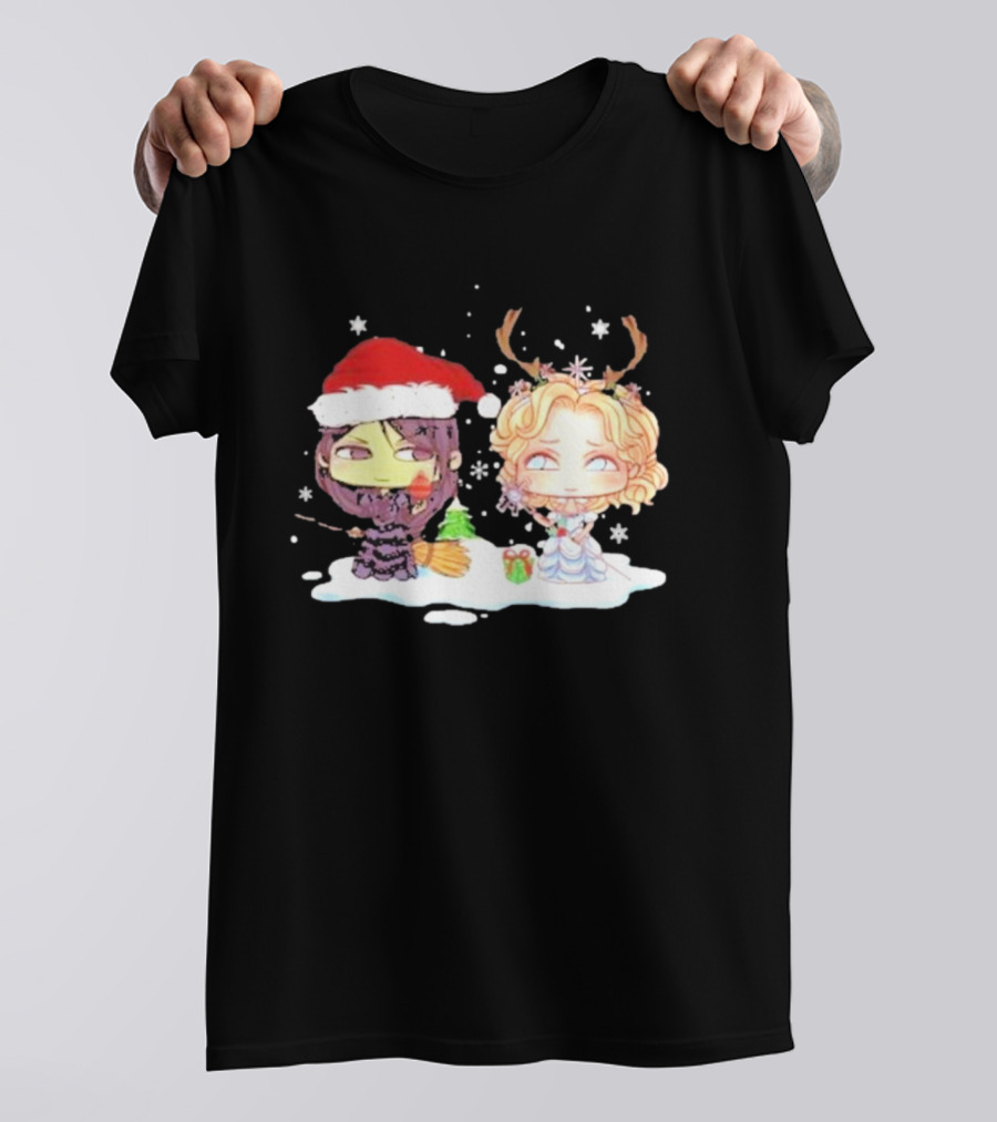 Wicked Merry Christmas Witch And Reindeer Characters Snowflakes T-Shirt