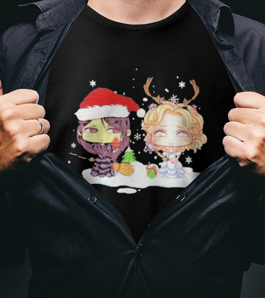 Wicked Merry Christmas Witch And Reindeer Characters Snowflakes T-Shirt