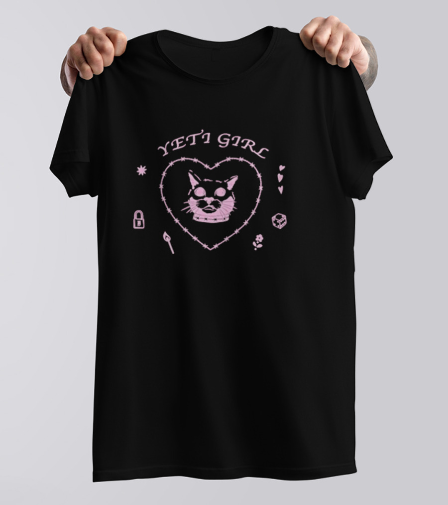 Yeti Girl Cat Heart Lock Dice Flower Barbed Wire Match Icons T-Shirt