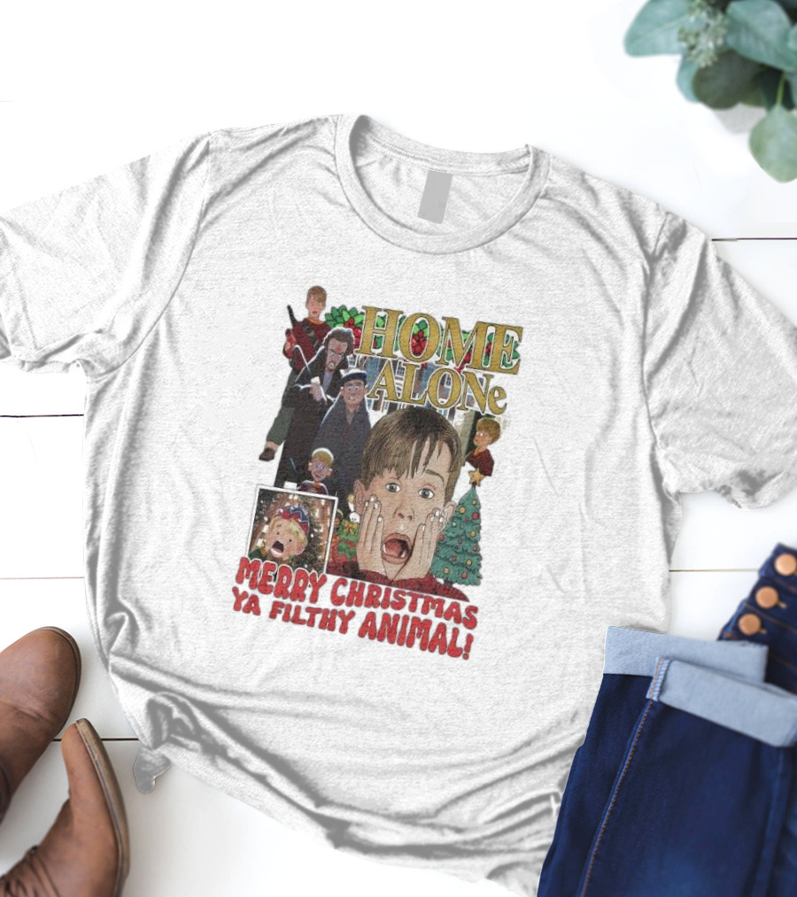 Home Alone Merry Christmas Ya Filthy Animal Kevin McCallister Holiday Movie Collage T-Shirt