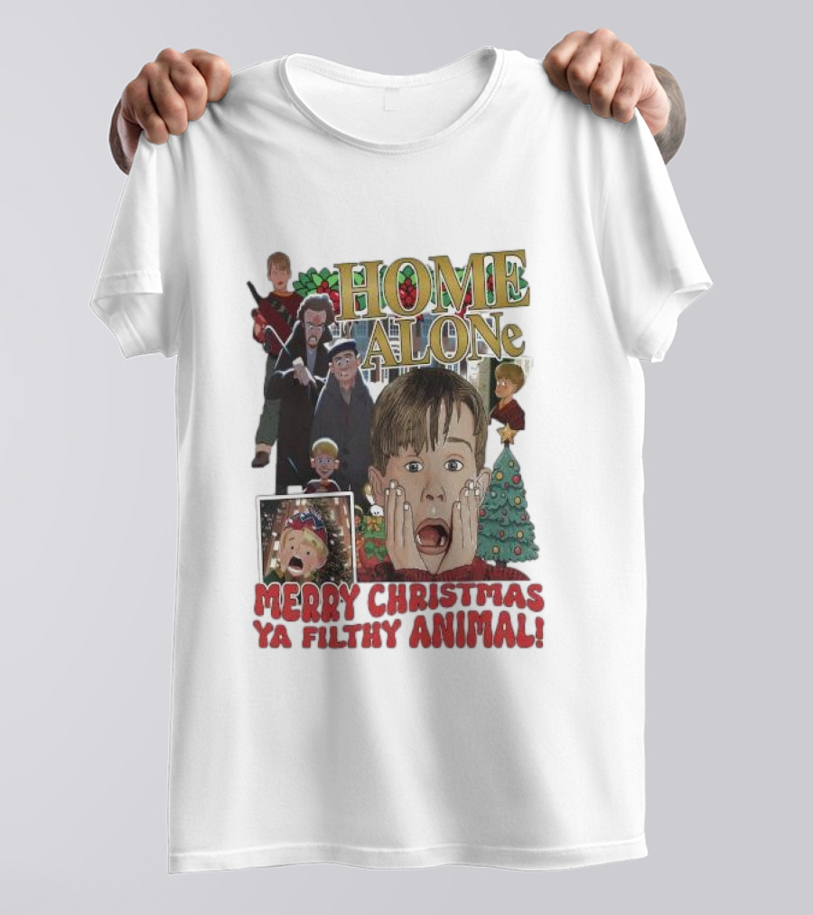 Home Alone Merry Christmas Ya Filthy Animal Kevin McCallister Holiday Movie Collage T-Shirt