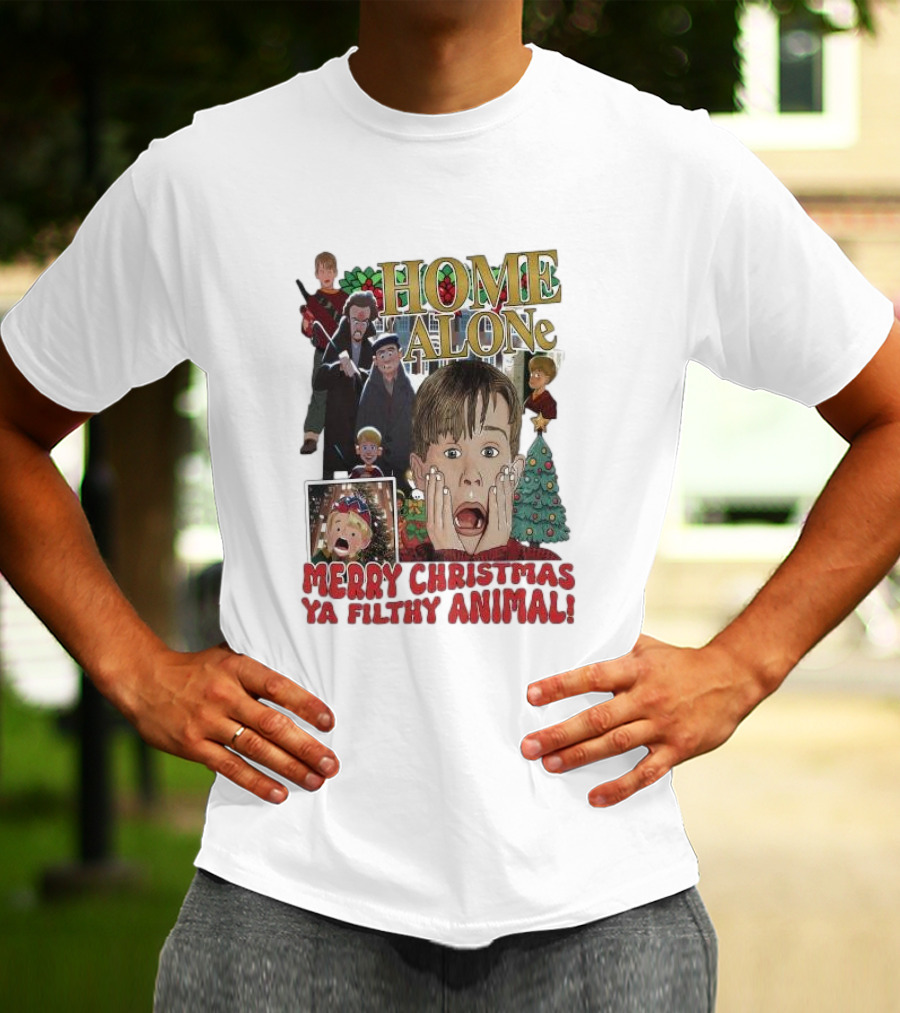 Home Alone Merry Christmas Ya Filthy Animal Kevin McCallister Holiday Movie Collage T-Shirt