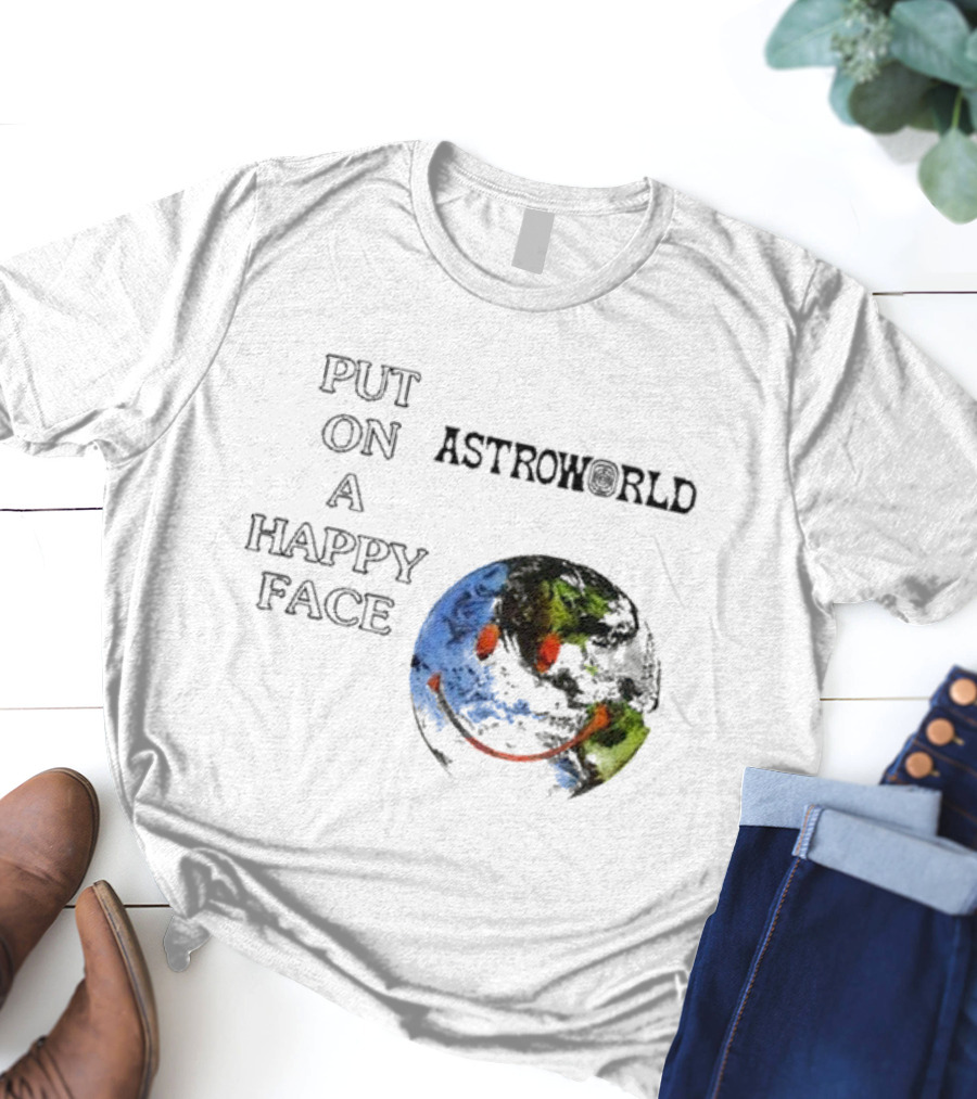 Put On A Happy Face Astroworld Smiley Earth T-Shirt