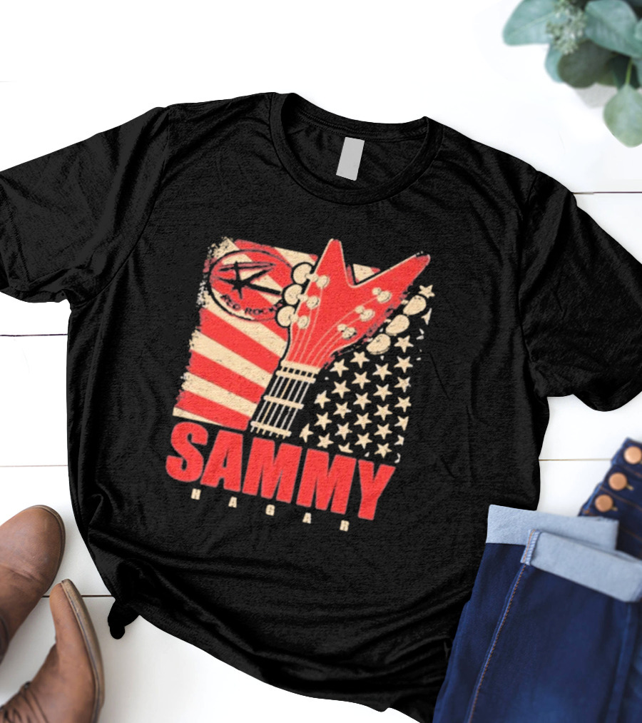 Sammy Hagar Red Rocker American Flag Guitar T-Shirt