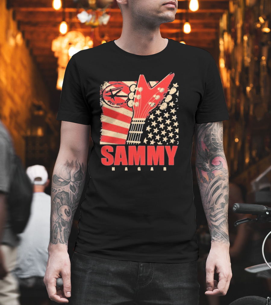 Sammy Hagar Red Rocker American Flag Guitar T-Shirt